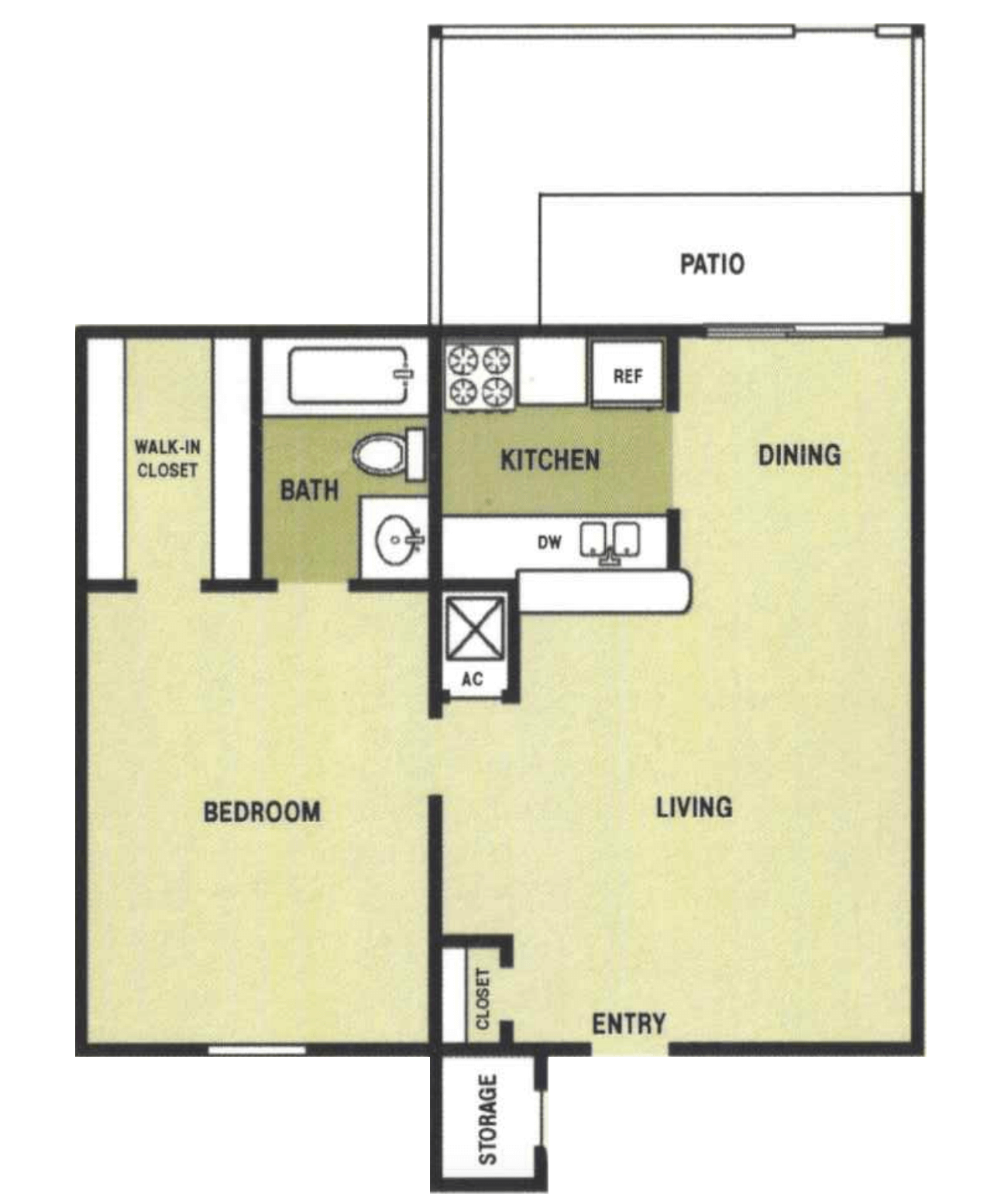 A 1×1 A unit with 1 Bedrooms and 1 Bathrooms with area of 545 sq. ft