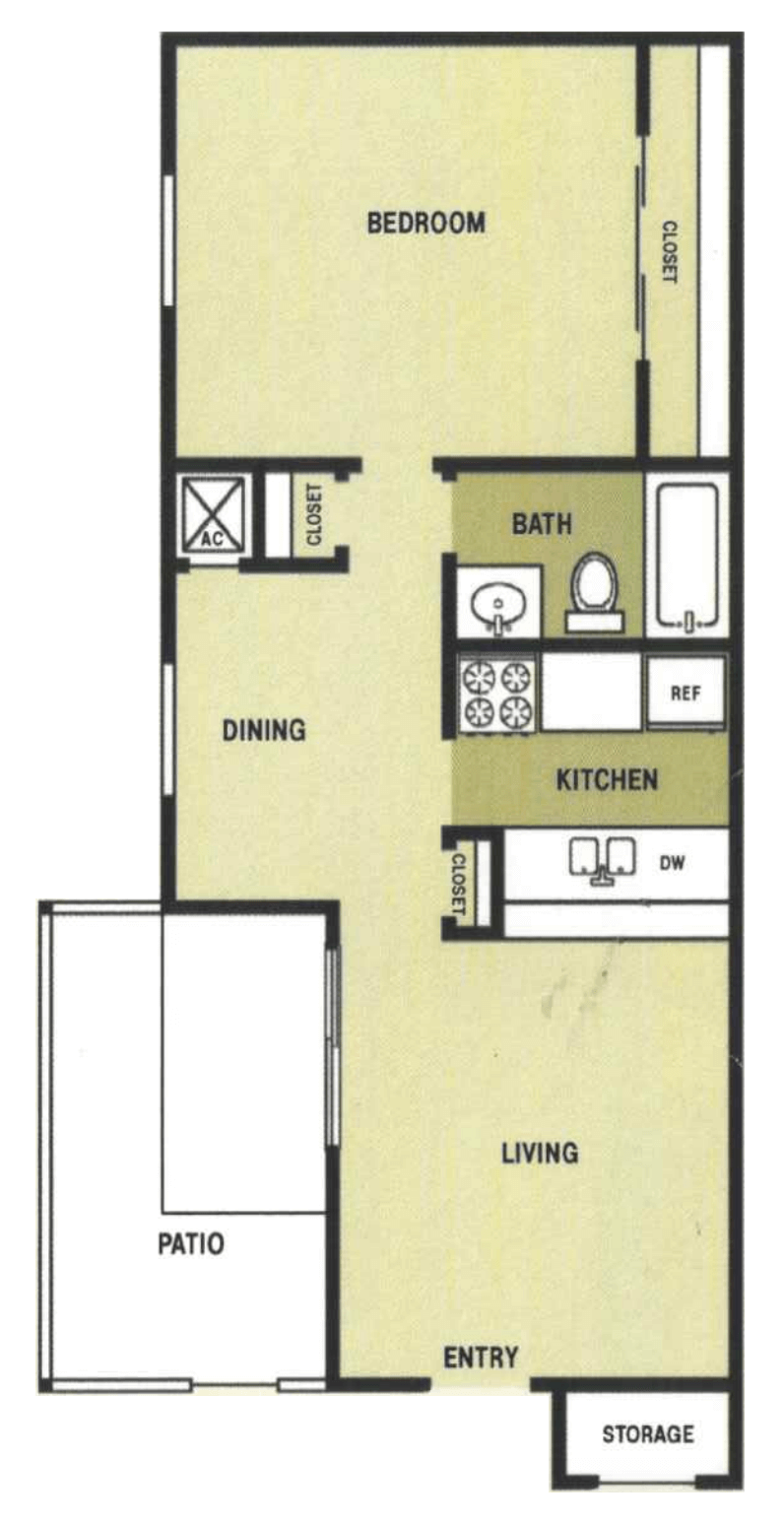 A 1×1 B unit with 1 Bedrooms and 1 Bathrooms with area of 650 sq. ft