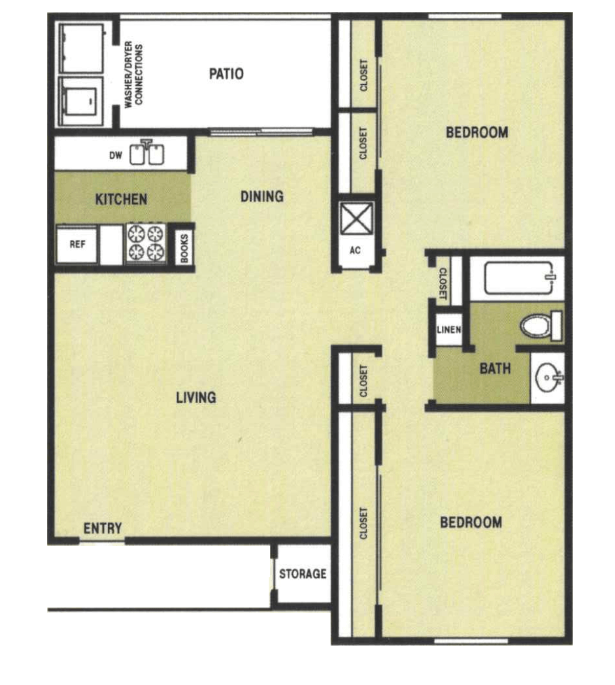 A 2×1 unit with 2 Bedrooms and 1 Bathrooms with area of 925 sq. ft
